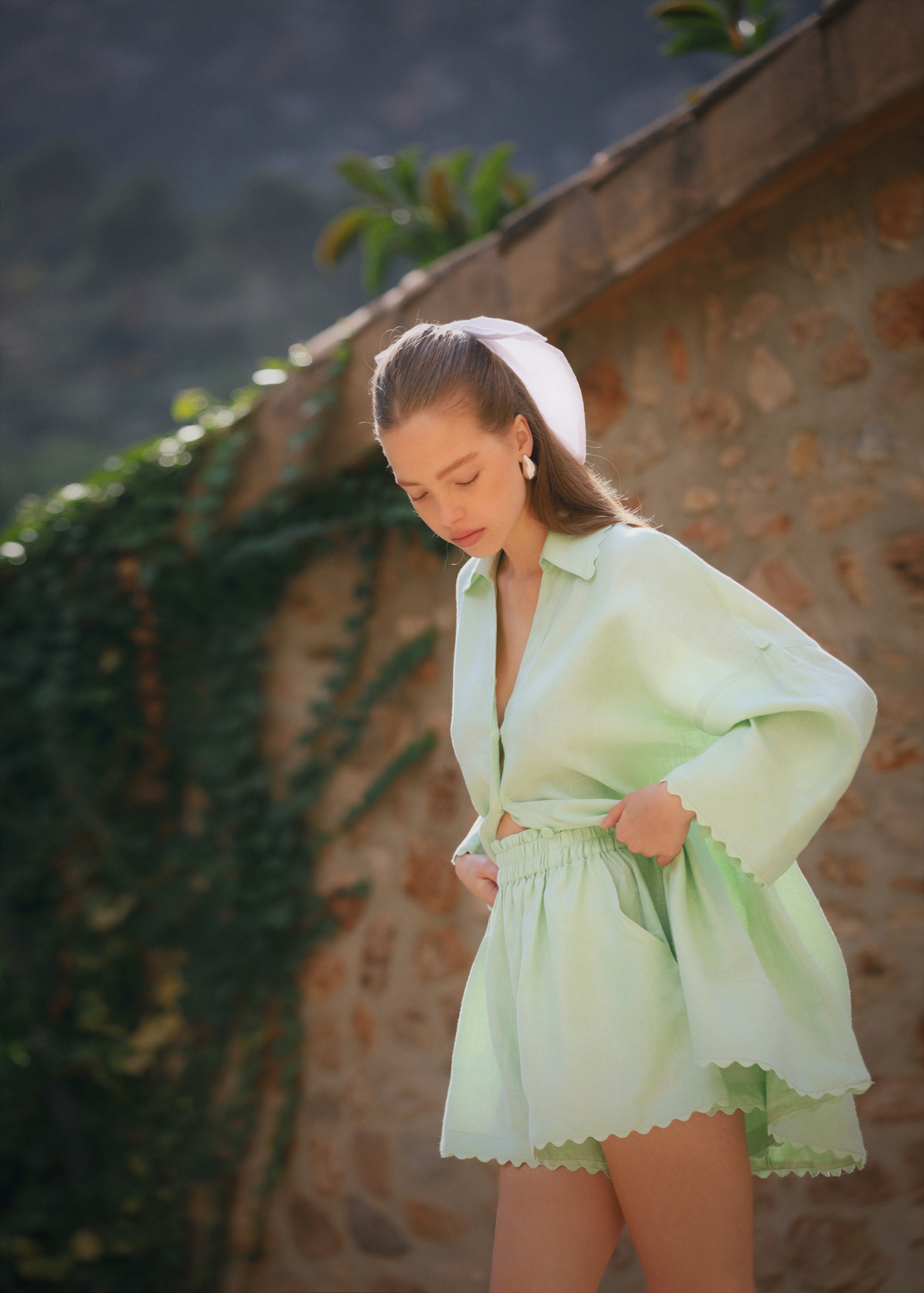 MORTON MAC Lora Scalloped Short Pistachio Morton Mac